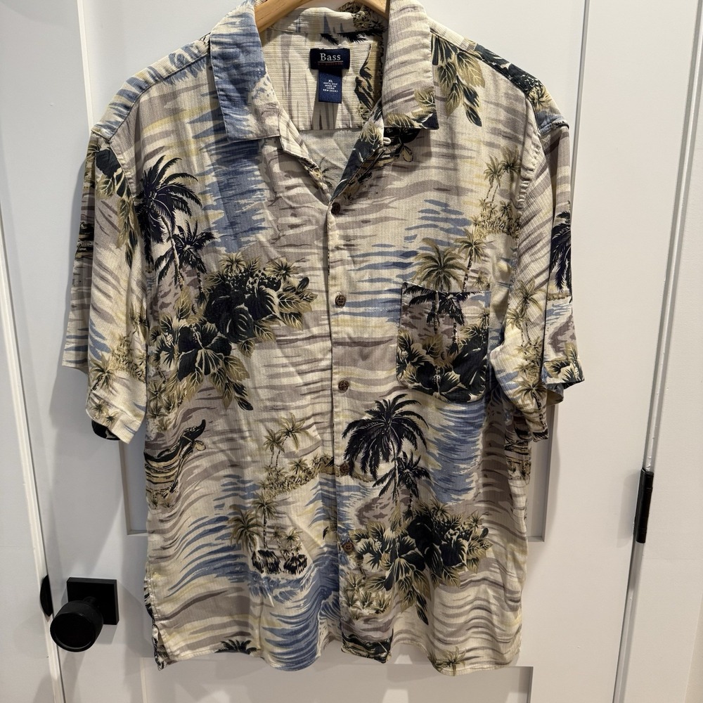 Bass G.H. Bass Mens XL 100% Silk Hawaiian Aloha Camp Shirt Tropical Print